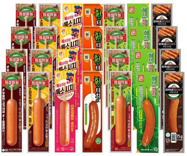 편의점 핫바 28개/ 톡소시지4+의성마늘프랑크4+의성마늘치즈4+의성마늘매콤땡초4+비바크비센4+허브갈릭4+휠터치4, 1개