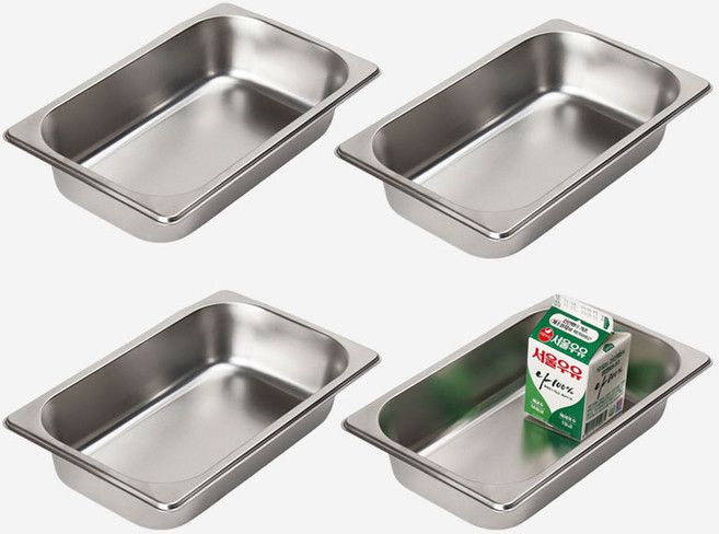 강화 스텐 사각 밧드 주방용 냉장고 반찬 바트 용기, 2인치 몸체만, 4개