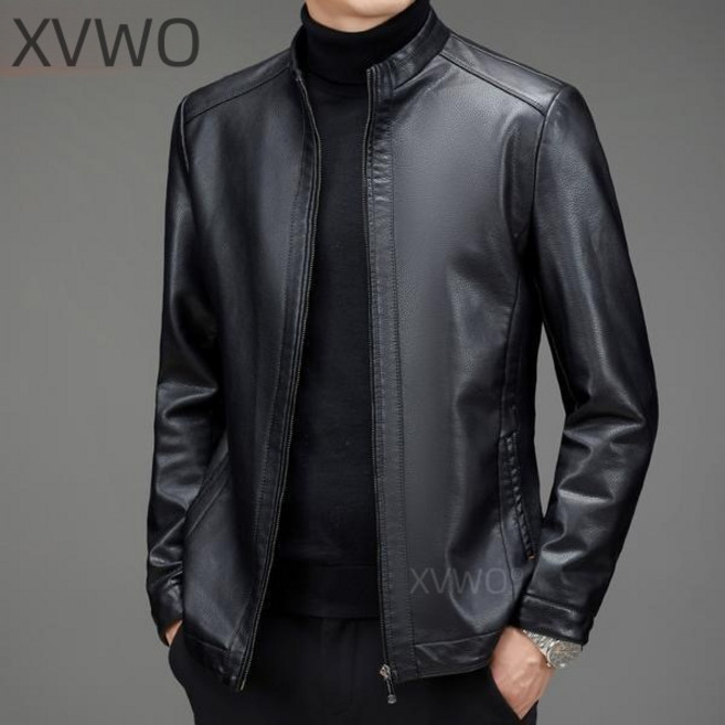 XVWO 입깃 중년남성 가죽자켓 PU 가죽 재킷 겨울 방한 바람막이 아우터 [40-70대]