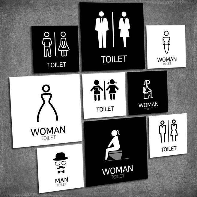 카시드 화장실표지판 B&W_WTS 화장실 표지판 표찰 표시판 안내판 간판 문패 팻말 명판 도어사인 블랙 화이트, 포맥스 150*150mm