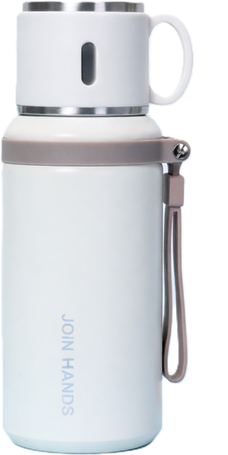 보온병 텀블러 316스테인리스 컵 뚜껑 스트랩 보냉, 1개, 600ml, 화이트