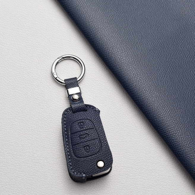 기아/현대 호환 천연 소가죽 3버튼 폴딩 키케이스 (아반떼 MD/모닝/레이/쏘울/스포티지 R/쏘렌토/봉고/YF 쏘나타/i30/K5/K7/포르테/그랜저 TG) 차량용품, C 타입, 다크 네이비