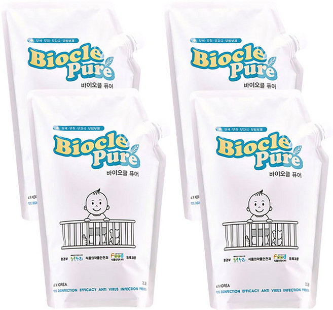 바이오클퓨어 2리터 리필용 / 자가소독용 살균제 / 미산성차아염소산수 (PH5.5~6.5), 2L, 4개