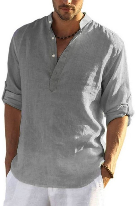 휠렉스 남성 여름 카라 린넨 긴팔 면마 기본 셔츠 W2