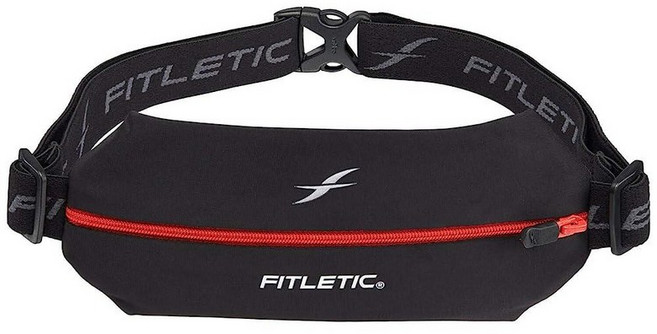 Fitletic Active Lifestyle 패니 팩 및 미니 스포츠 러닝 벨트 남성 및 여성용 - 경량 로우 프로파일 - 매우 부드럽고 확장 가능한 라이크라 파우치 - 모, 블랙 및 레드