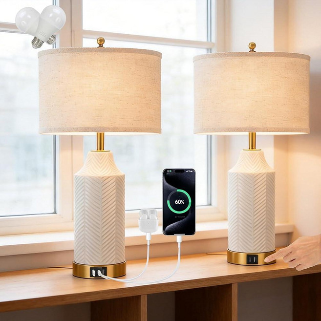 IAMOL 22" Modern Ceramic Table Lamps Set of 2 for Living Room Bedroom Dimmable Bedside Touch Lamp