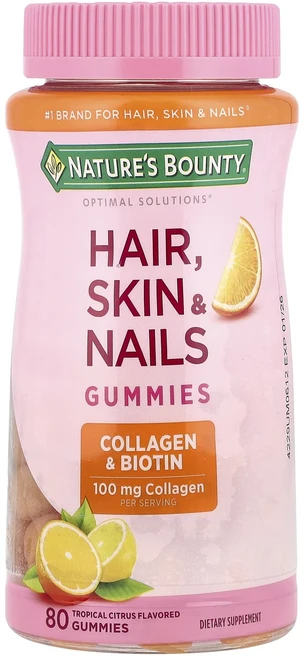 너무좋습니다 Nature's Bounty Optimal Solutions® 모발 피부 손발톱을 위한 구미젤리 트로피컬 시트러스 맛 구미젤리 80개 어깨를언제나 활짝펴세요, NaturesBountyOptimalSolutions모 - 쿠팡