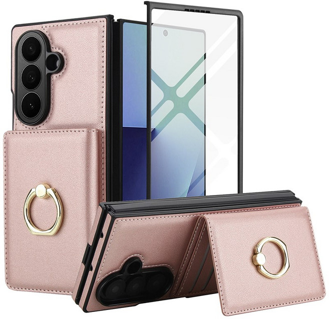 시온우주 갤럭시 Z폴드7 카드수납 지갑 프리미엄 가죽 거치형 핸드폰 케이스