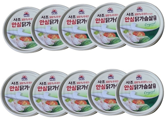 사조 안심 닭가슴살 저지방 고단백 슬라이스 캔 대용량 식단 관리, 135g, 10개