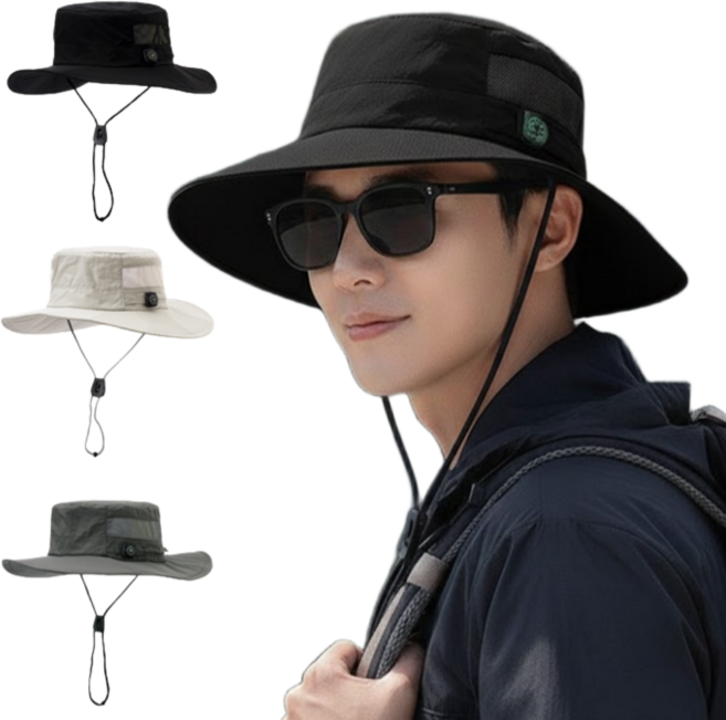 단비상자 등산모자 메쉬 챙넓은 버킷햇 벙거지 낚시 사파리 모자, 블랙