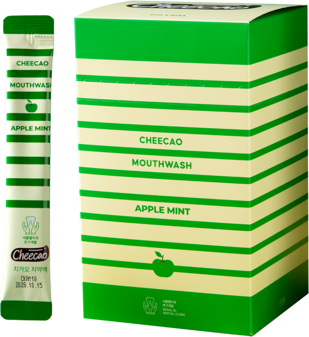 [치과개발] 치카오 애플민트 가글 일회용 스틱 치약액 휴대용 무알콜 구취제거제 입냄새 개선 97%, 30개, 11ml