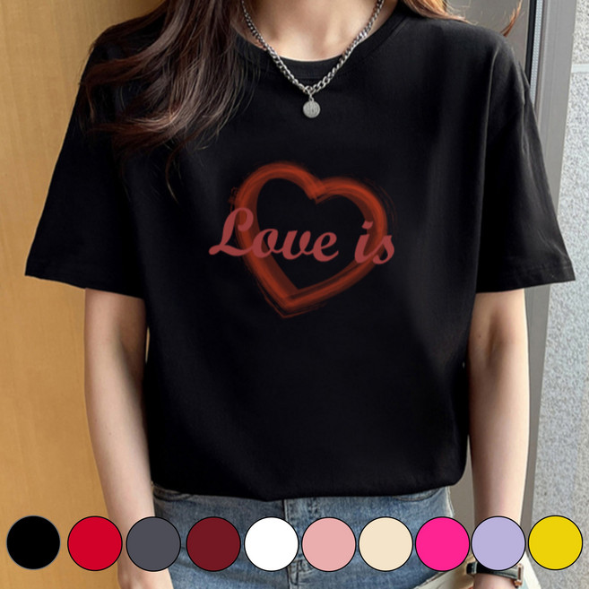 그리내 여성 라운드넥 여름 러브 LOVE 프린팅 반팔티 커플티 캐릭터 이너 홈웨어 프린팅 면 티셔츠