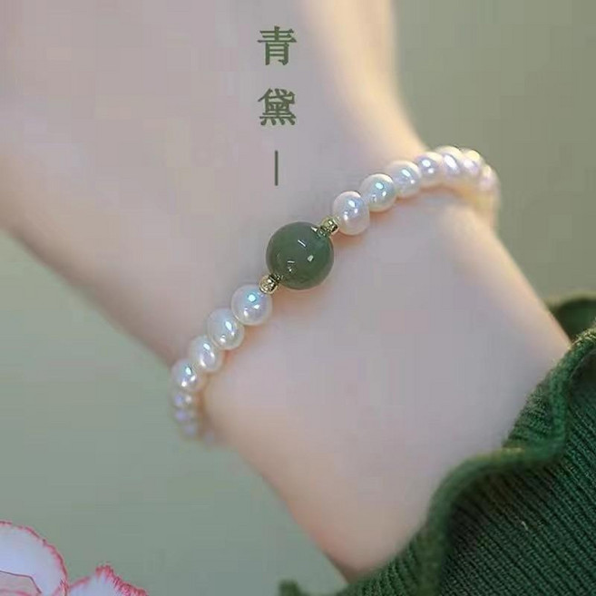 天然石淡水珍珠雙層手鏈 女 複古氣質串珠手飾