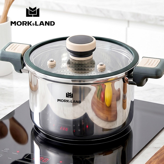 MorkLand 압력솥 304 스텐 3중 인덕션 저압냄비, 1개, 실버, 6L