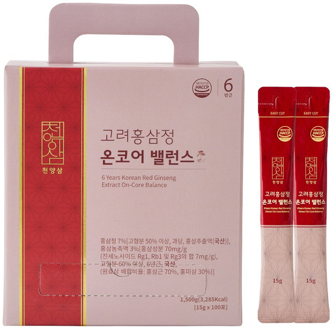 천양삼 6년근 고려홍삼정 온코어 밸런스 홍삼스틱 100포, 1.5kg, 1개