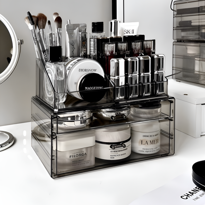 나띵베럴 깔끔 3단 서랍형 아크릴 화장품 정리함, 1개, 투명블랙