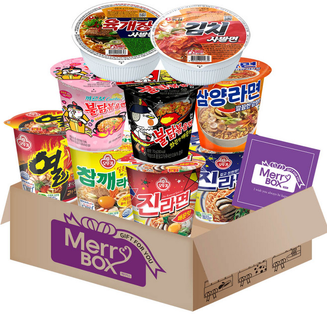 메리박스 소컵라면 세트 03호(진라면매운맛+순한맛+참깨+열+삼양+불닭볶음면+까르보+육개장사발면+김치사발면), 1박스