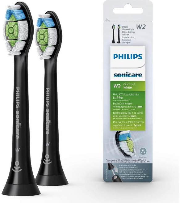 필립스 소닉케어 오리지널 W2 옵티멀 화이트 스탠다드 소닉 칫솔 헤드 2개입 (블랙 색상 모델 HX6062/13) 132786