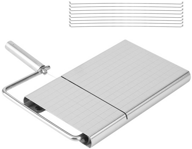 블록 치즈 슬라이서 도마 치즈 버터용 8개의 와이어 치즈 커터가 있는 스테인레스 스틸 치즈 슬라이서, 은, 1개