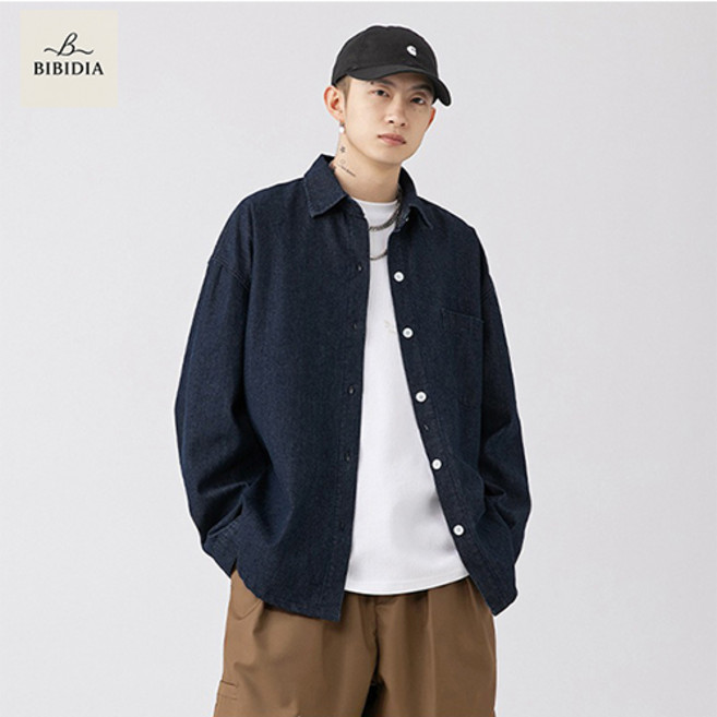 비비디아 남녀공용 루즈핏 긴팔 데님 셔츠 남방 트렌디 캐주얼 커플 셔츠 5536