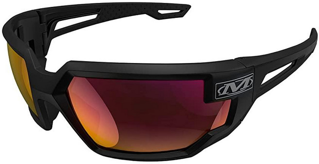 Mechanix Wear: Vision Type-X 안전 안경 고급 김 서림 방지 긁힘 방지 블랙 프레임 보호 안경 경량 통기성 템플 실내 및 실외 사용 (투명 렌, 파이어 미러 렌즈