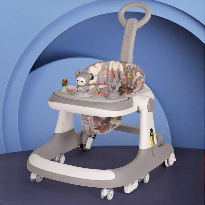 新兒童學步車1-2-3歲男女寶寶起步平衡車三合一嬰幼兒助步學步車, 1個, 灰色帶音樂盤:如圖