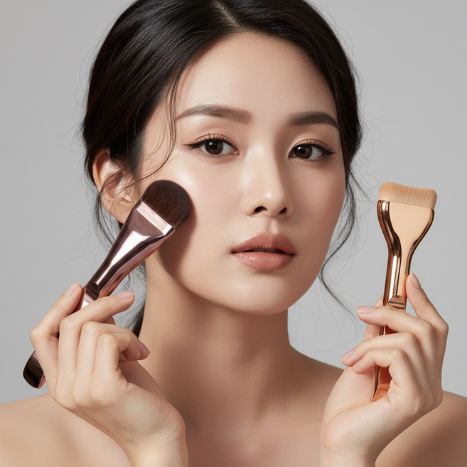 펀픽 파데브러쉬 컨실러 메이크업 파운데이션 브러쉬 2종 세트, 1개, 브론즈