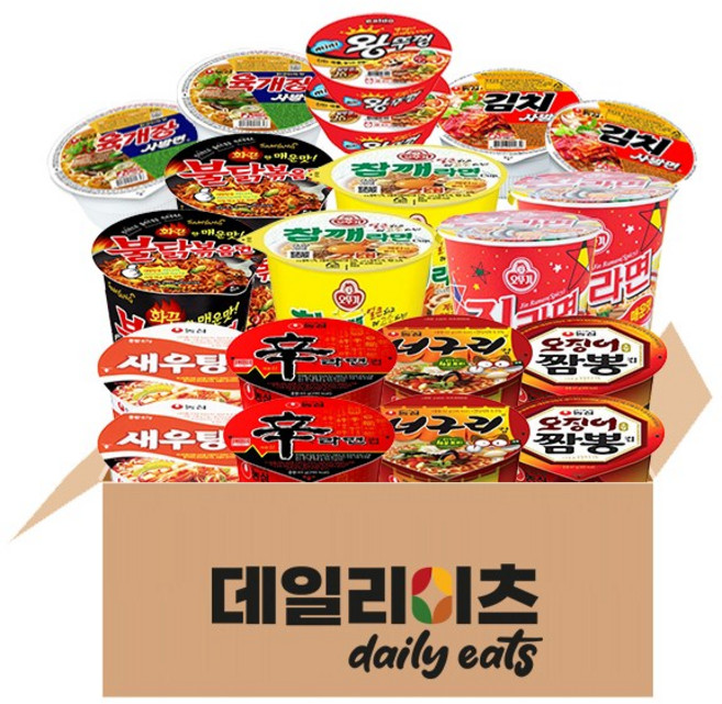 [데일리이츠] 농심 오뚜기 팔도 삼양 컵라면 10종 20개입 (육사발 2+김치사발 2+미니왕 2+신라면 2+새우탕 2+너구리 2+오짬 2+진매 2+참깨 2+불닭 2), 3세트