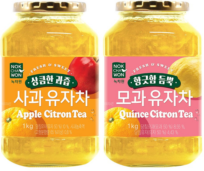 [녹차원] 사과유자차1kg+모과유자차1kg, 1kg, 1세트, 1개입