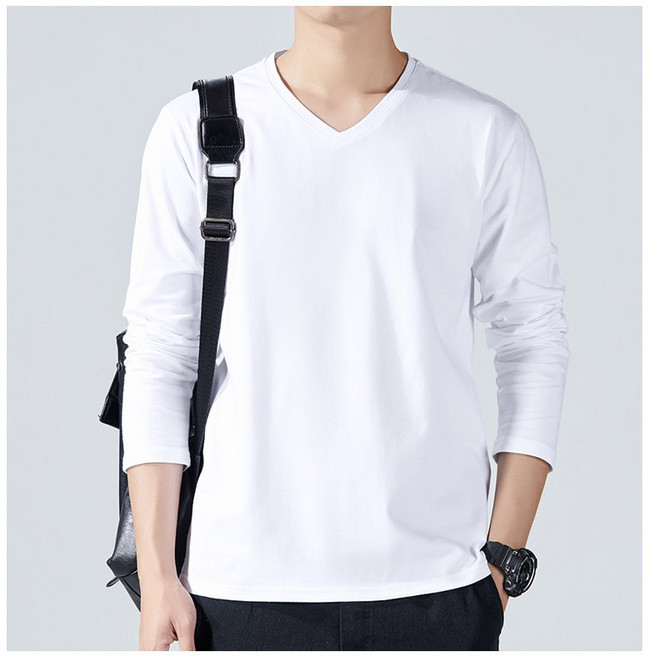 캐주얼 긴팔면티셔츠 면티 V넥 가을 레이어드