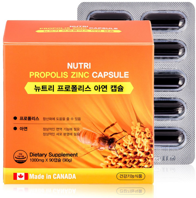 뉴트리 캐나다 프로폴리스 아연 캡슐 90캡슐, 1개, 90정