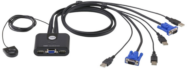 ATEN 2埠 USB KVM VGA多電腦切換器 CS22U 一組鍵盤滑鼠螢幕操控2台電腦, 1個