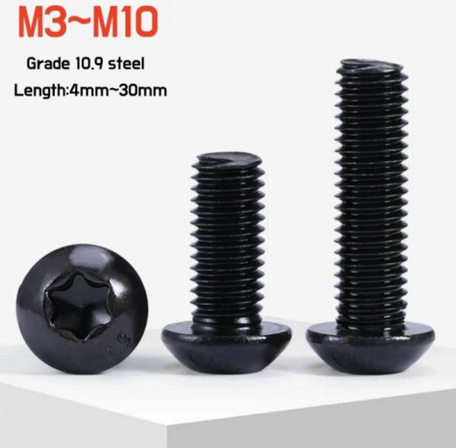 스텐 별렌치볼트 세트 토르크스 나사 육각별 체결 볼트 250pcs M3 M4 M5 M6 M8 M10 검정색 Torx 단추 머리 등급 10.9 강철 6 로브 팬 둥근 길이 4mm 3, 23)M6x10mm-10pcs