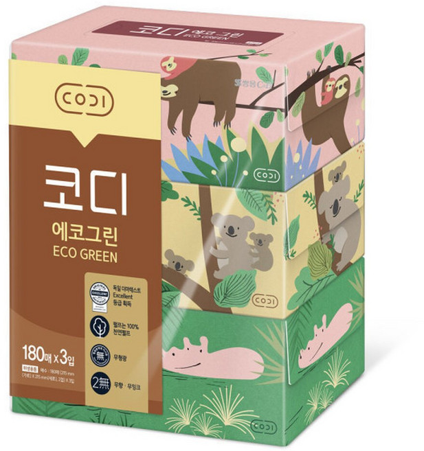 코디 에코그린 180매 X 6개입 1개 무향 무잉크 무형광 무포름알데히드, 6개