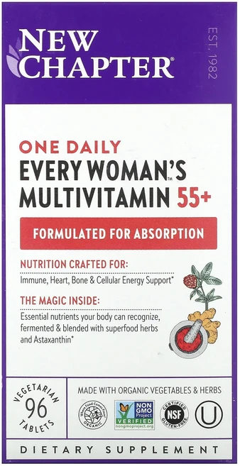 단백질 비타민 철분 마그내슘 칼슘 New Chapter Every Woman 원 데일리 55+ 종합비타민 식물성 정제 96정 고루고루섭취해주세요, NewChapterEveryWoman원데일리55종합비타, 1개 - 쿠팡
