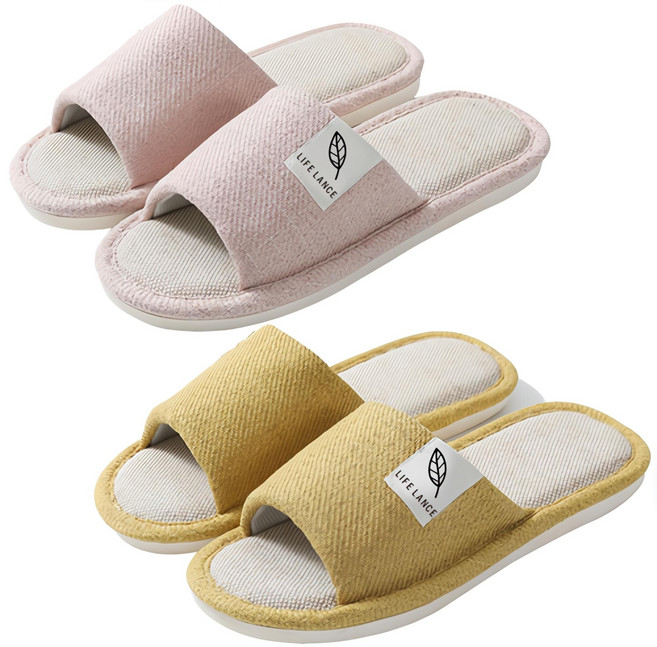 라이프란스 프리미엄 린넨 거실화 2종 세트, 핑크 + 옐로우, 1세트