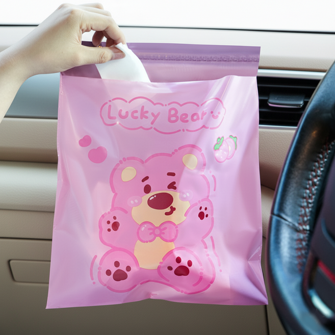 차량용 접찹식 쓰레기봉투 다용도 캐릭터3종(60매), 야옹이20p+딸기토끼20p+딸기곰20p