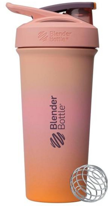 블랜더보틀 BlenderBottle Sleek 스테인리스 쉐이커 병 와이어 거품기 739ml 25온스 선라이즈 핑크오렌지