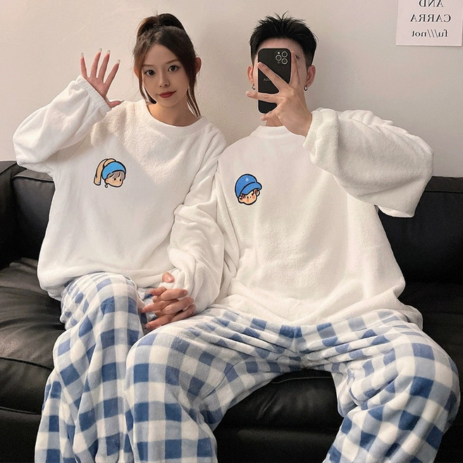 커플 극세사 파자마 홈웨어 수면 잠옷 상하 세트