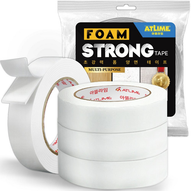 아뜰라임 초강력 다용도 두꺼운 스폰지폼 양면테이프 백색 18mm x 3m, 4개