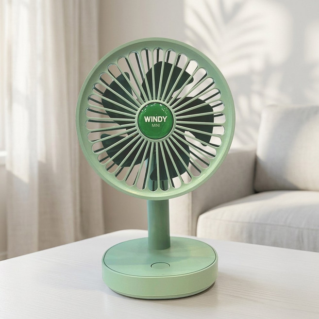 윈디 미니 탁상용 선풍기 사무실 독서실 무소음 캠핑 무드등, 그린