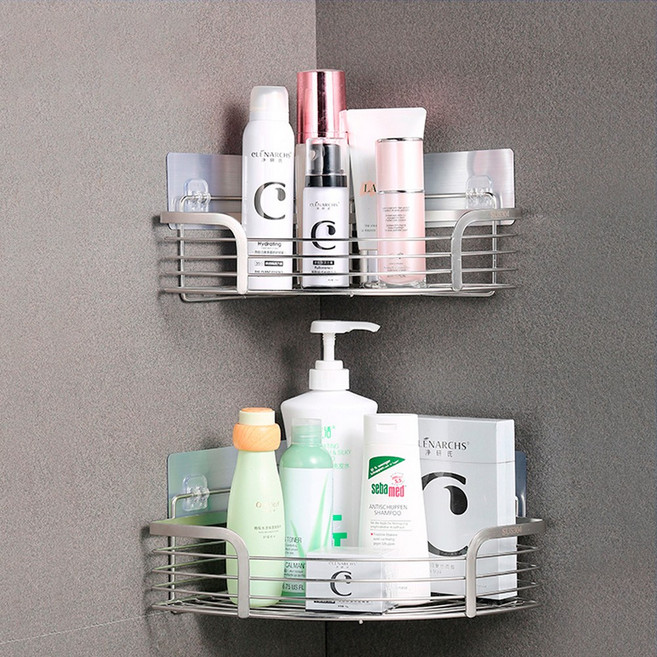 스마일공감 욕실 코너선반 무타공 SUS304, 2개, 실버 대형 (L), 실버