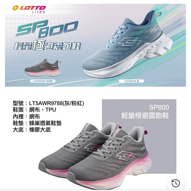 【LOTTO 義大利】女 LT5AWR9788 寬楦 輕量透氣回彈緩震 SP800 極避震慢跑鞋