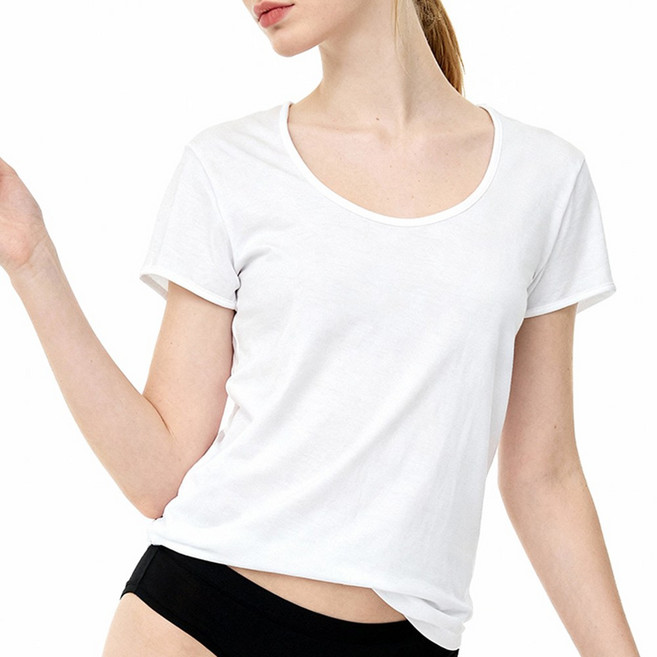 제임스딘 여성 40수 순면 통 편직 베이직 라운드 반팔 런닝 JHWRB012