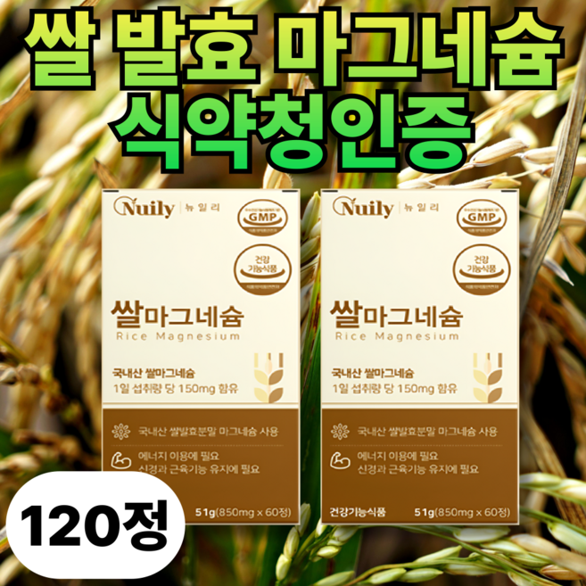 국내산 발효 쌀 마그네슘 식약청인증 종근당 건강 사은품 증정 350mg, 1세트, 120정