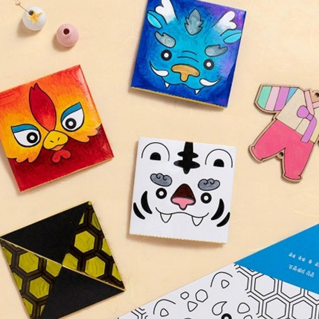 전통 민속놀이 종이 딱지 만들기 4종세트 딱지치기 놀이 유치원미술 시니어 재료