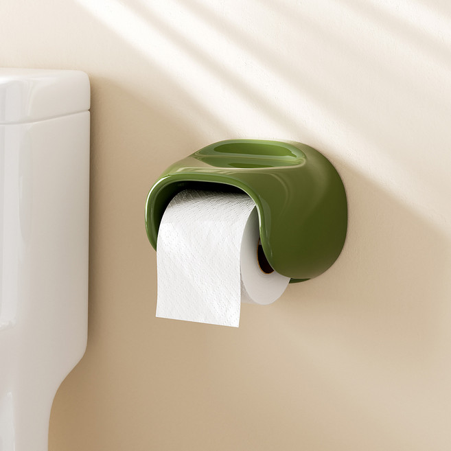무타공 접착식 화장지 거치대 선반형 화장실 휴지걸이 스마트폰 거치 욕실 인테리어 소품, 1개, 그린