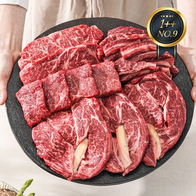 1++No.9등급 한우 버라이어티 세트 500g 살치살+등심+갈비살+로스 / 4종 구이, 1개