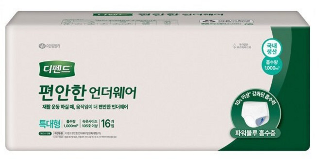디펜드 편안한 언더웨어 일반 특대형 16매 1팩 (16매), 16개입, 1개