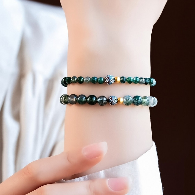베리엣지 행운 액막이 수생 마노 연꽃 팔찌 심리적 안정 사업운 칠보 천연 원석 염주